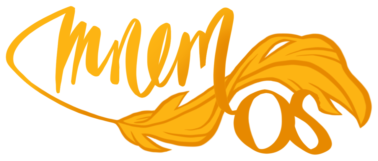 A logo with the text "mnemos" over a quill