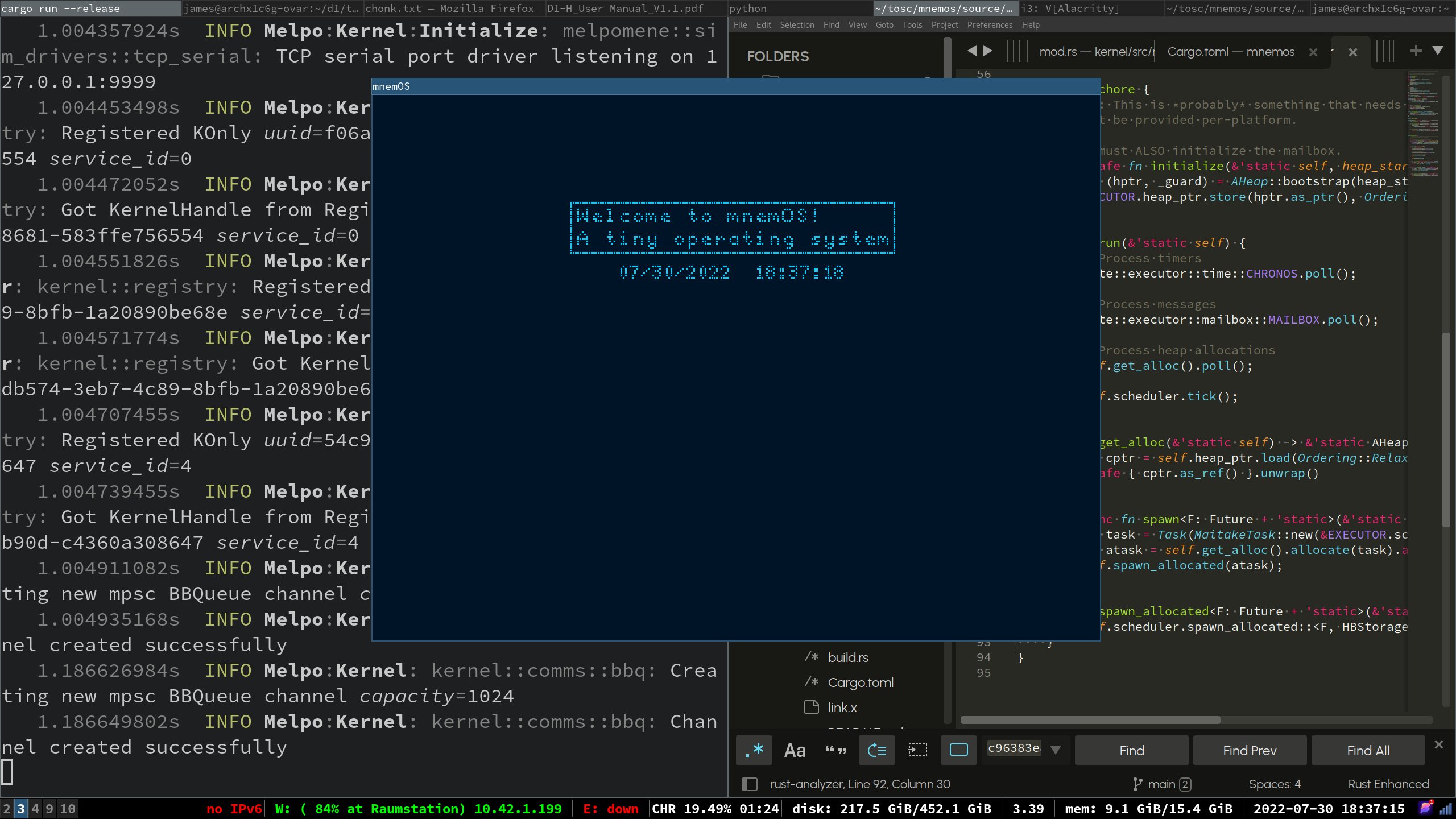 A screenshot showing a virtual one-color screen and a "hello world" text message